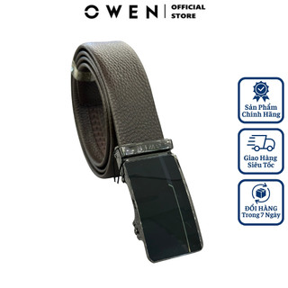 Thắt lưng da bò nam OWEN BELT232630 dây nịt bụng cao cấp màu nâu sần mặt khóa trượt tự động không phồng rộp bong tróc
