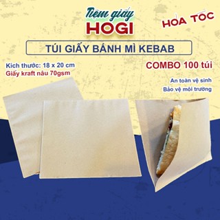 100 túi bánh mì Kebab HOGI, túi giấy đựng bánh mì tam giác, hamburger size 18x20 đa năng, an toàn