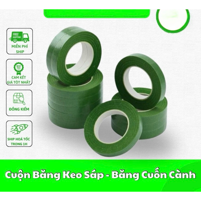 Combo 2 và 5 cuộn BĂNG DÍNH SÁP XANH /NÂU CUỐN CÀNH HOA GIẢ