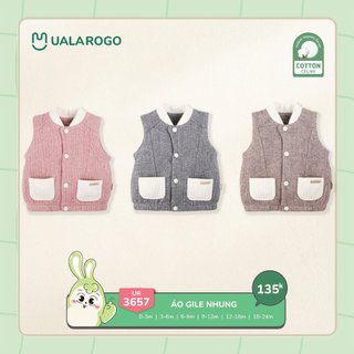 Áo gile nhung cho bé Ualarogo 0 tháng tới 2 tuổi vải Cotton nhun dày dặn ấm áp dễ thương 3657