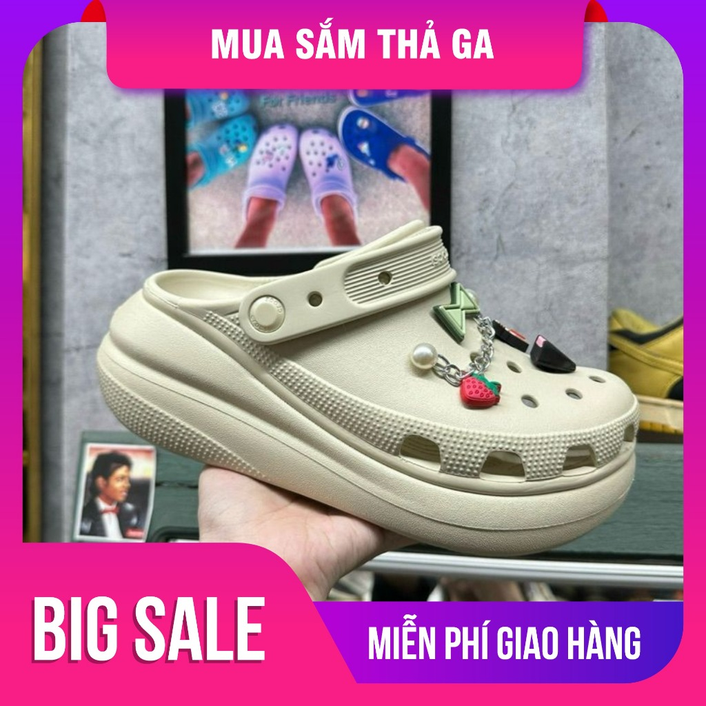 (New Auth) Dép Đế độn Croc crush Bone