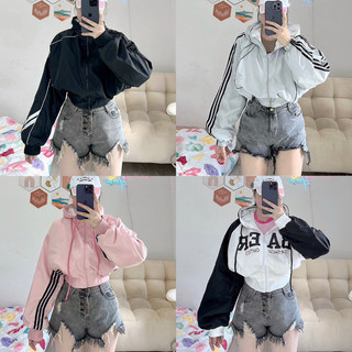 Áo khoác dù nữ 2 lớp dáng lửng croptop tay phồng
