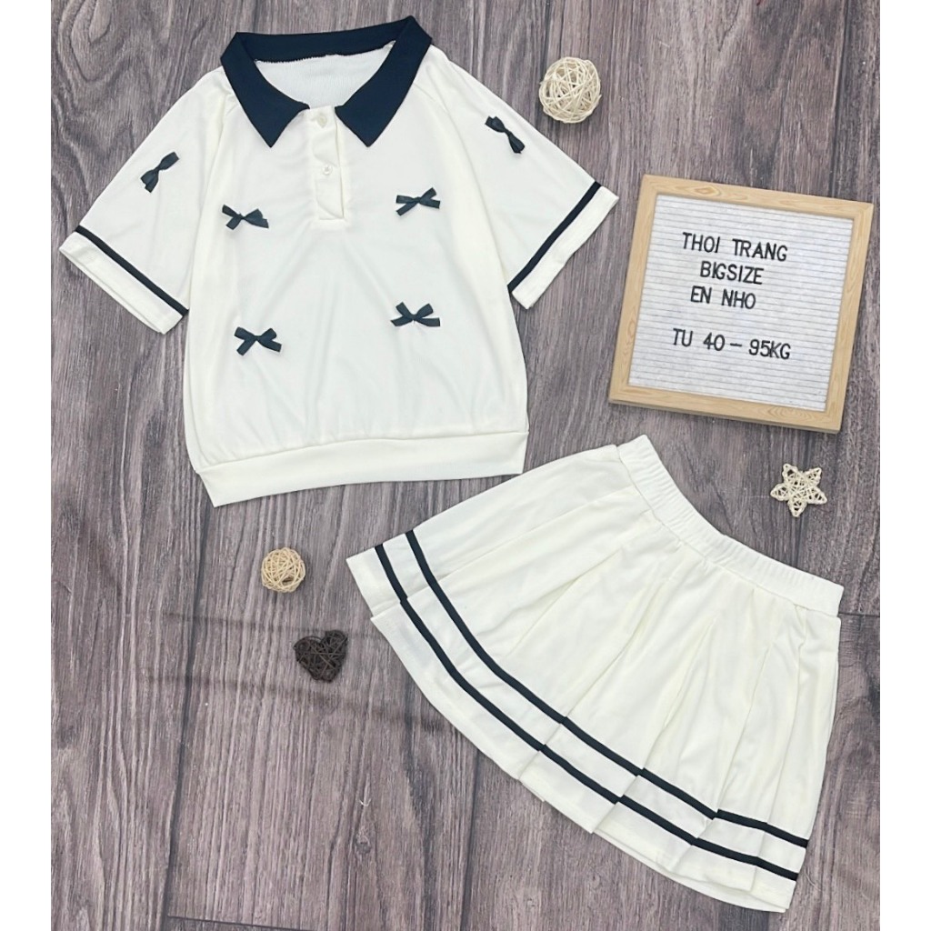 Thời Trang Bigsize - Set Áo Cổ Bẻ Nơ Nổi Mix Chân Váy Xếp Ly Có Lót Trong Vải Thun Tăm Hot Hit Nữ Cao Cấp Xinh 40-95kg | BigBuy360 - bigbuy360.vn