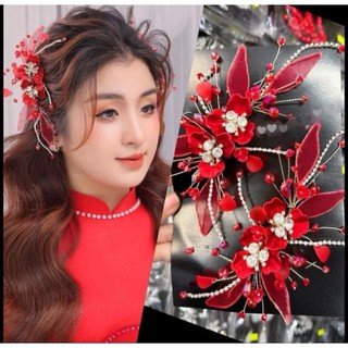 các mẫu cài tóc đỏ cô dâu( 2 cài )