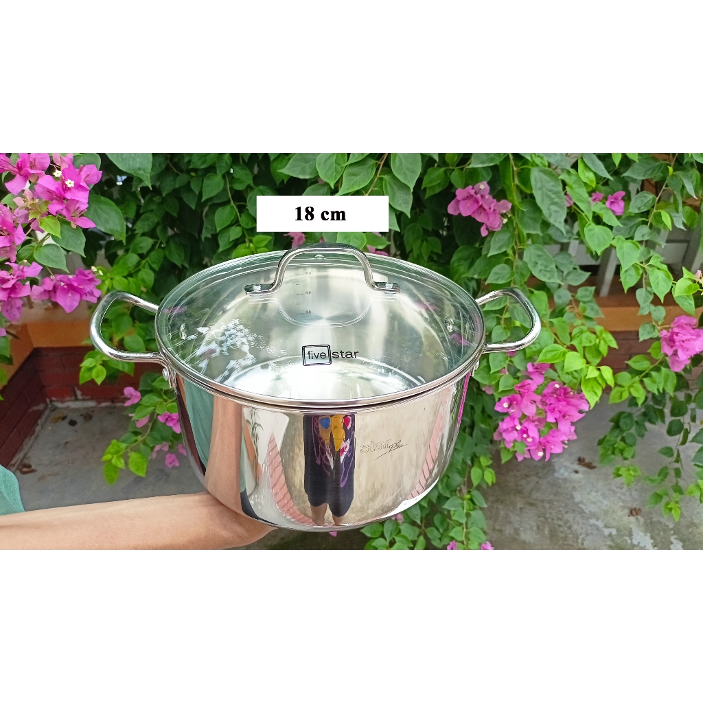 Nồi Inox 304 Đúc Liền Khối 3 Lớp Fivestar Plus nắp kính dùng được mọi bếp, sôi nhanh tỏa nhiệt đều