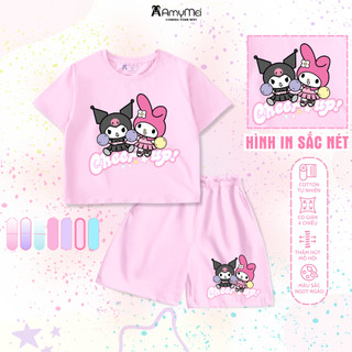  Bộ bé gái Kuromi Melody Amymei áo croptop cotton xuất dư thoáng mát cho bé 14-50kg BOBGCRO_KUMEL 