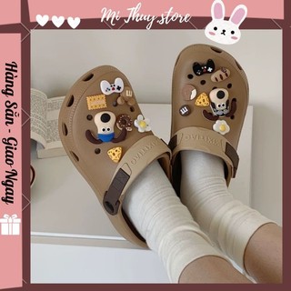 Dép nam nữ thời trang crocs đế thấp sticker cún phi công chính hãng XIXITIAO