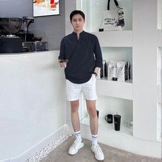 Áo sơ mi nam dài tay cổ V trụ, vải Đũi xước cao cấp, phom dáng thoải mái thấm hút mồ hôi tốt - SEOUL