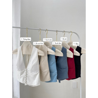 Áo Cổ Yếm Linen Dày Croptop Nút Bọc [Một Mẩu's House]