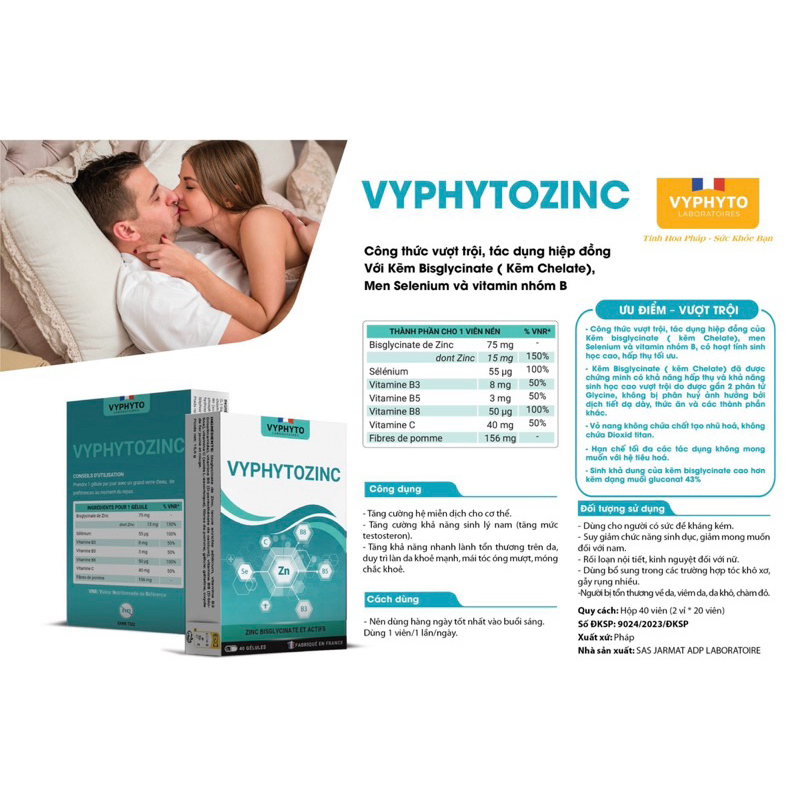VYPHYTOZINC hộp 40 viên Bổ sung kẽm cho cơ thể, hỗ trợ tăng cường sức đề kháng. Hỗ trợ hệ thống miễn dịch khỏe mạnh