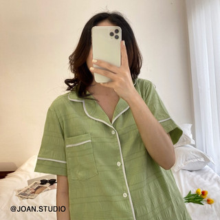 Pijama Nữ Ngắn Màu Bơ Form Rộng Hàn, Set Đồ Ngủ Nữ Đồ Mặc Ở Nhà chất Đũi Xốp Cao Cấp - Avocado - Joan Studio