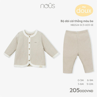 Bộ quần áo Nous dài tay,Bộ cài thẳng dài tay sơ sinh, bé trai, bé gái size 0-12M
