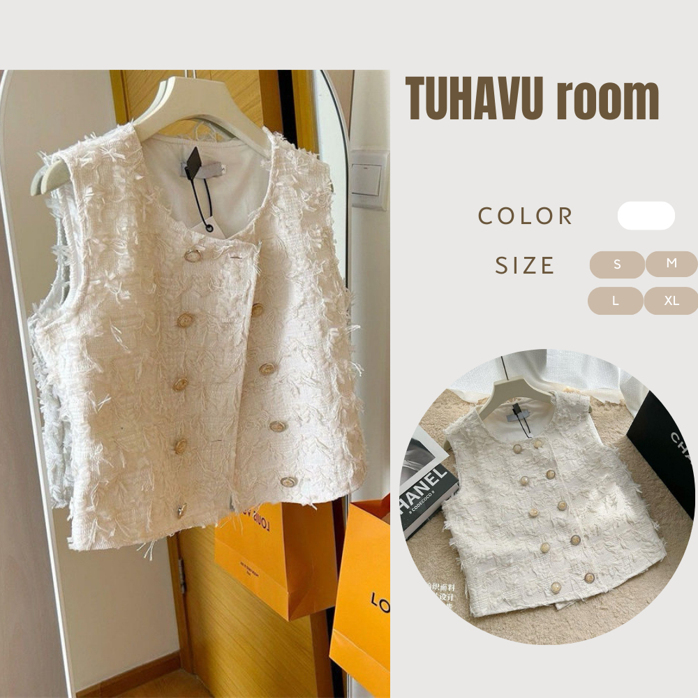 Áo dạ gile cúc ngọc cổ tròn đơn giản cho nữ Tuhavu room, áo dạ gile cổ tròn đơn giản cho nữ phong cá