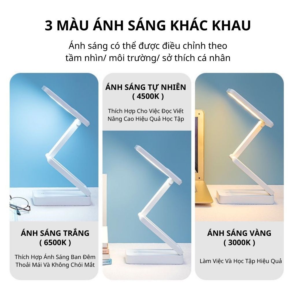 Đèn học để bàn đọc sách bàn làm việc tích điện bảo vệ mắt, đèn led bàn học 3 màu ánh sáng bảo vệ mắt đa năng | BigBuy360 - bigbuy360.vn