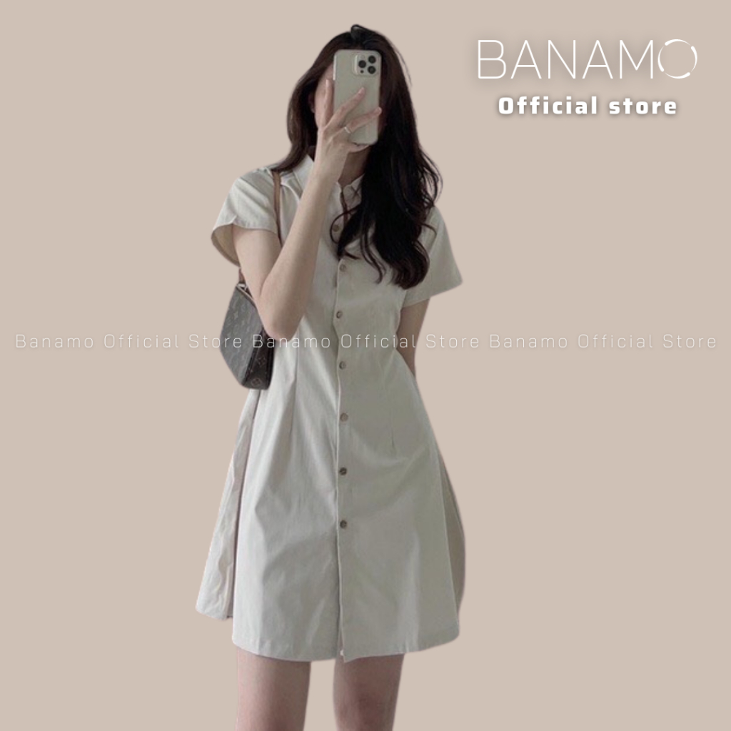 Váy sơ mi BIGSIZE thô mềm chiết eo lưng chun phong cách Ulzzang Thời Trang Banamo Fashion sơ mi thô mềm 5915 | BigBuy360 - bigbuy360.vn
