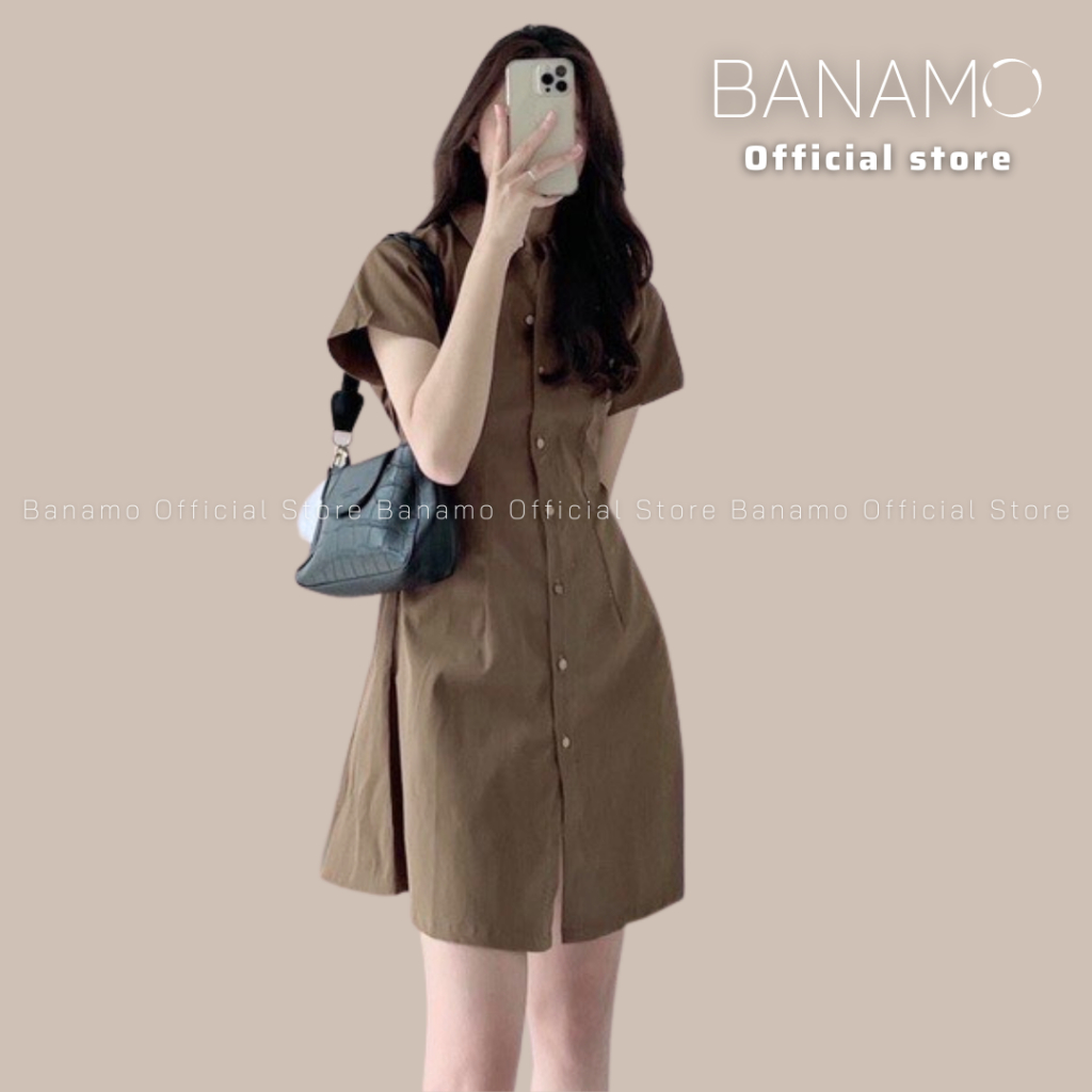 Váy sơ mi BIGSIZE thô mềm chiết eo lưng chun phong cách Ulzzang Thời Trang Banamo Fashion sơ mi thô mềm 5915 | BigBuy360 - bigbuy360.vn