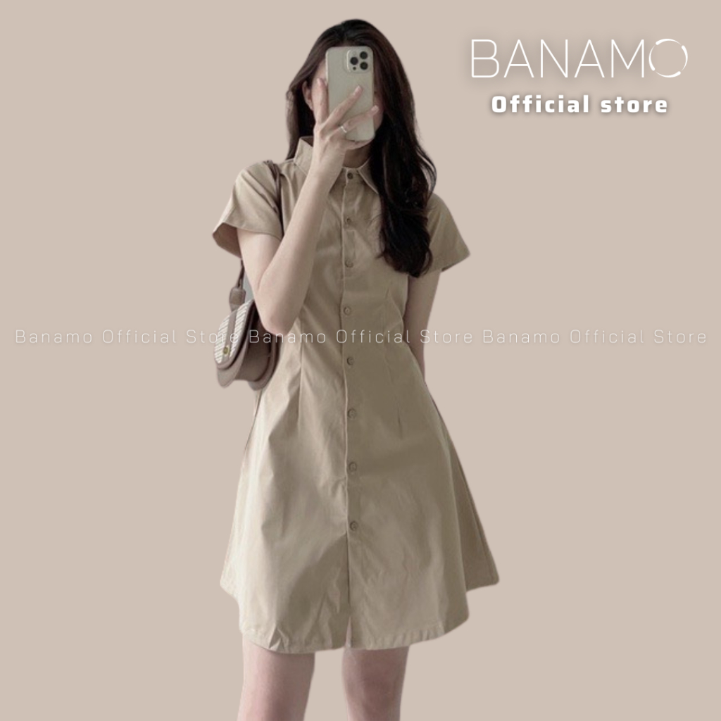 Váy sơ mi BIGSIZE thô mềm chiết eo lưng chun phong cách Ulzzang Thời Trang Banamo Fashion sơ mi thô mềm 5915 | BigBuy360 - bigbuy360.vn