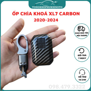 Ốp chìa khóa, bọc khóa Carbon Xe Suzuki XL7, XL-7, Ertiga vân cacbon cao cấp kèm móc khóa