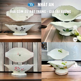Bát gà Đĩa thuyền Đĩa đựng trái cây Đĩa đựng gà cúng men kem vẽ tay gốm sứ cao cấp Bát Tràng chính hãng loại 1, quà tặng