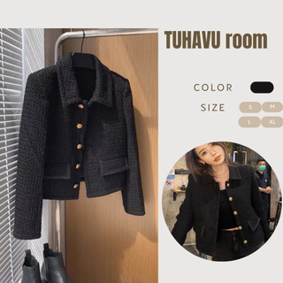 Áo khoác dạ tweed cổ bẻ cho nữ Tuhavu room, áo khoác dạ tweed dáng ngắn cổ bẻ cho phái nữ