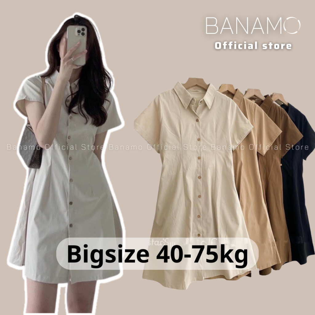 Váy sơ mi BIGSIZE thô mềm chiết eo lưng chun phong cách Ulzzang Thời Trang Banamo Fashion sơ mi thô mềm 5915 | BigBuy360 - bigbuy360.vn