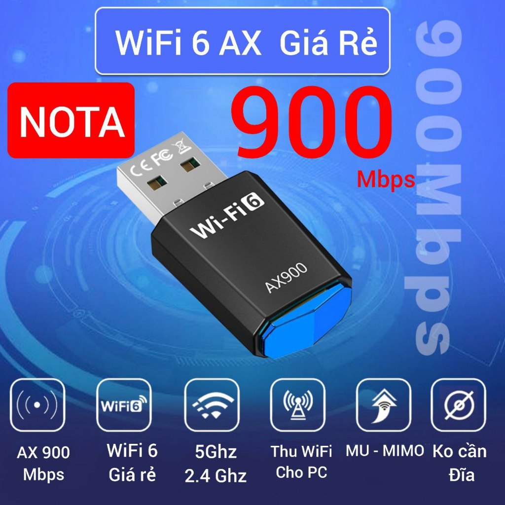 [Hỏa Tốc] Bộ thu WiFi 6 900 Mbps tốc độ cao giúp Nâng cấp 5G với USB WIFI Bluetooth 600Mbps cho PC và laptop lên 5Ghz
