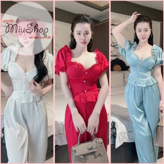 👉Đồ bộ nữ đũi xốp - đồ bộ áo tay phồng quần dài dễ thương mặc nhà 58kg - 75kg