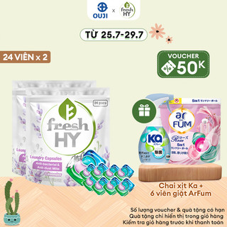 Combo 2 Túi Viên Giặt Xả Tiện Lợi 4 trong 1 Fresh Hy Hương Hoa Công Nghệ Nhật Bản (24 Viên)