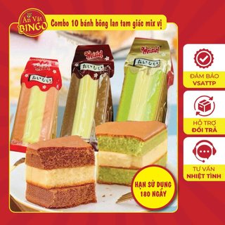 Combo 10 Cái Bánh Bông Lan Tam Giác 3 Vị - Bổ Dưỡng, Vị Trà Xanh/Socola/Dâu, Đóng Gói Riêng
