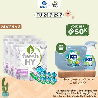 Combo 3 Túi Viên Giặt Xả Tiện Lợi 4 trong 1 Fresh Hy Hương Hoa Công Nghệ Nhật Bản (24 Viên/ Túi)