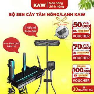 Bộ sen cây tắm đứng 4 nút bấm kaw, hiển thị nhiệt độ qua màn hình led, 4 chế độ đa năng, lỗi 1 đổi 1