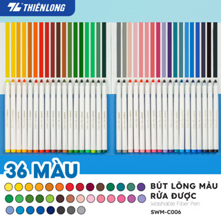 Bút Lông Màu Thiên Long Fiber Pen Washable SWM-C006 - 36 Màu- Viết Được Nét Mảnh Nét To- Mực rửa được