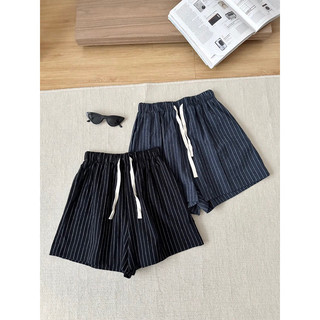 Quần short thô kẻ nơ