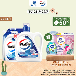Combo Chai Nước Giặt kháng khuẩn khử mùi Walch 3L + Túi Nước Giặt Walch 2L