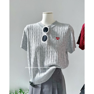 Áo len ngắn tay thêu tim [HÌNH THẬT]