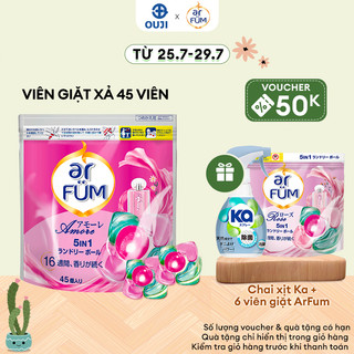Viên giặt Quần áo arFUM 5 trong 1 MỚI thơm tinh dầu nước hoa, khử khuẩn 99% - 4 mùi hương (túi 45 viên)