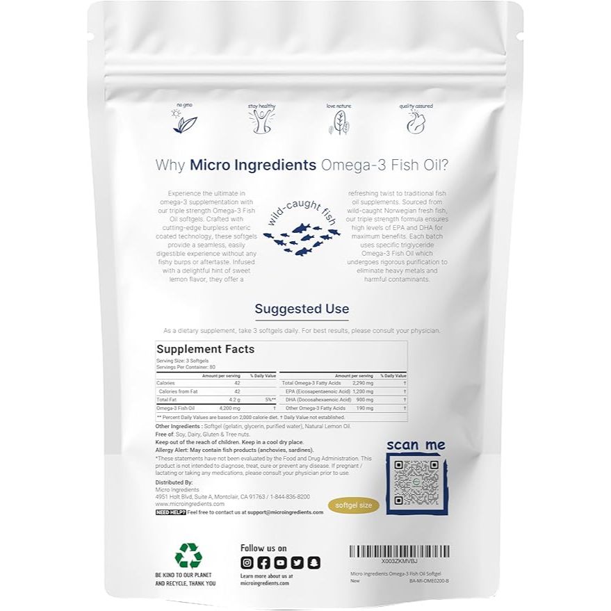Viên uống dầu cá Micro Ingredient Omega 3 Fish Oil 1200mg EPA và 900mg DHA hàm lượng cao 240 viên