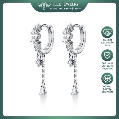 Khuyên tai bạc tròn nữ TLEE tua đá dài nữ tính sang trọng TLEE JEWELRY B0159