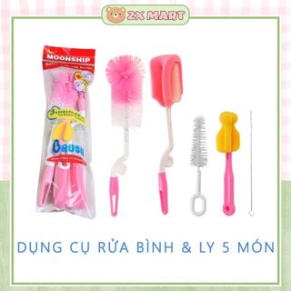 Cọ rửa bình sữa và ly bộ 5 chi tiết, Bộ cọ rửa bình sữa cho bé, Thông núm ti, Rửa chén- 2X MART
