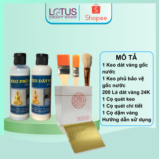 Combo vật liệu dát vàng 24k kèm đủ keo và phụ kiện, dát vàng dừa, hoa quả, đồ da, tượng, đồ nội thất