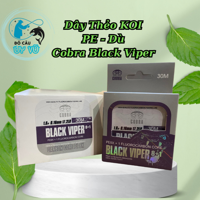 Dây Thẻo câu cá Cobra Black Viper - PE dây dù 8X + 1 Carbon