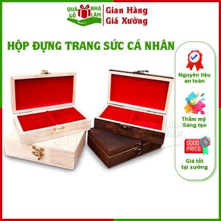 Hộp Đựng Trang Sức Cá Nhân Bằng Gỗ Tự Nhiên Cao Cấp QUAGONHALAM. Bên Trong Hộp Gỗ Được Lót Nhung Có Mút Để Nhẫn, Hoa Tai