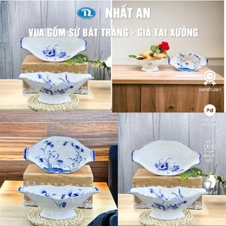 Bát gà Đĩa thuyền Đĩa đựng trái cây Đĩa đựng gà cúng men trắng vẽ tay gốm sứ cao cấp Bát Tràng loại 1, quà tặn