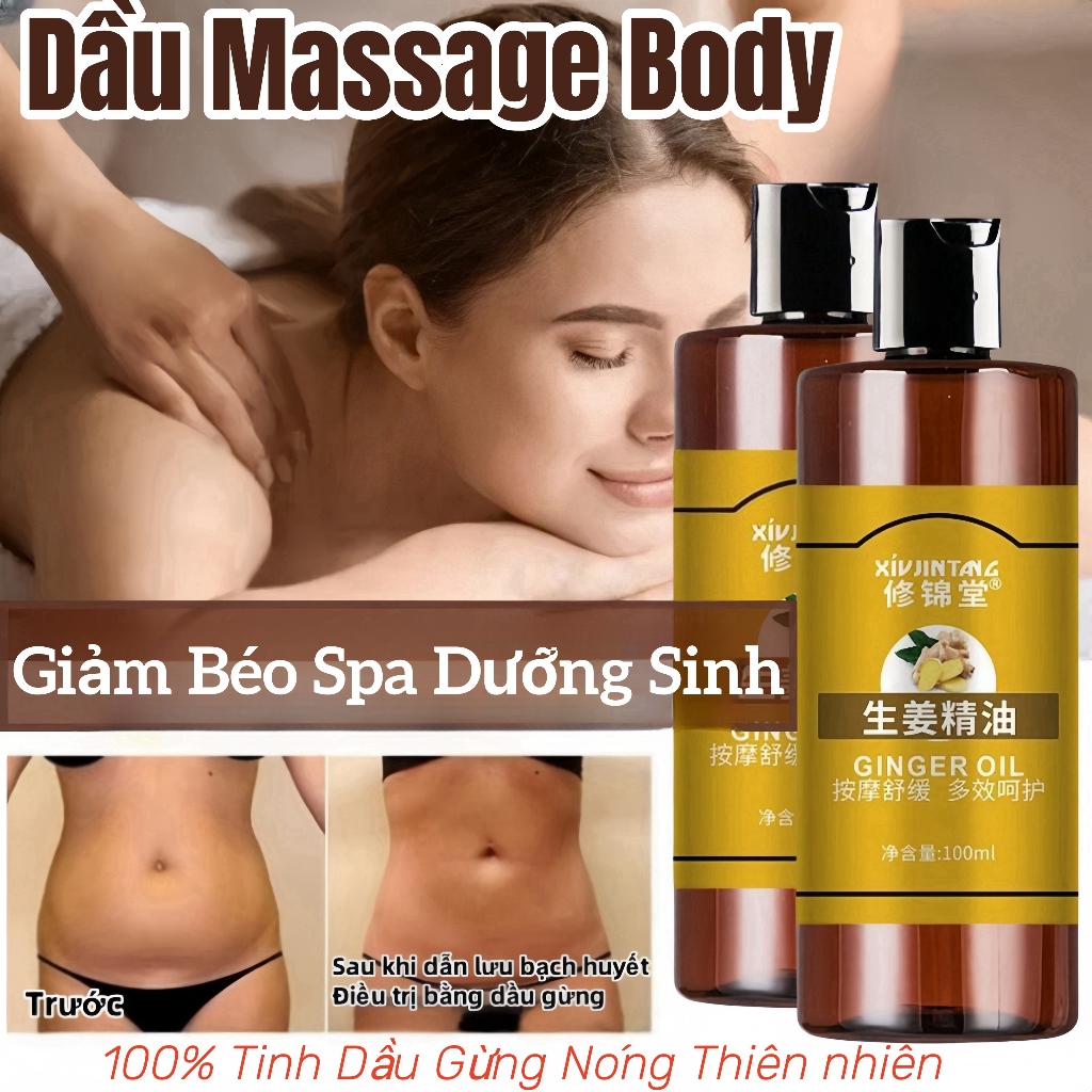 Dầu Massage Body Tinh Dầu Gừng Nóng Thiên nhiên 100% dùng cho mọi loại da，Giảm Béo Spa Dưỡng Sinh - Dung tích 100ml