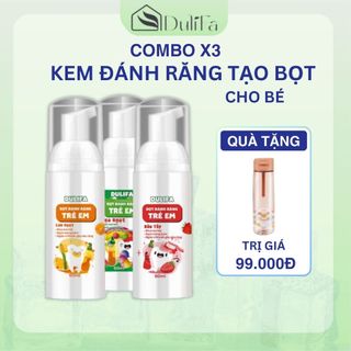 Combo 3 kem đánh răng cho bé nuốt được tạo bọt Dulifa thành phần hữu cơ hương dâu, hương cam, hương kẹo ngọt 60ml