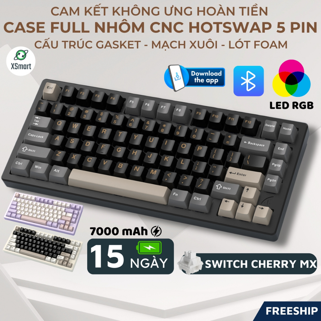 Bàn Phím Cơ Ko Dây Bluetooth Nhôm CNC Attack Shark X75 Cao Cấp Full LED RGB Cho Máy Tính Laptop | BigBuy360 - bigbuy360.vn