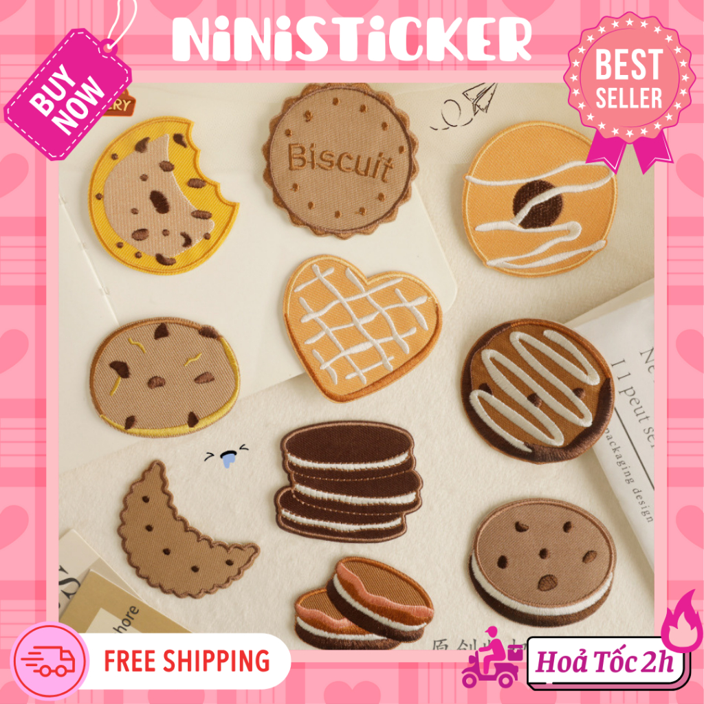 Iron Patch, Miếng Ủi Thêu Quần Áo, Sticker Vá Đồ Rách Bánh Qui Bơ Cookie Biscuit Chocolate Chip Nini