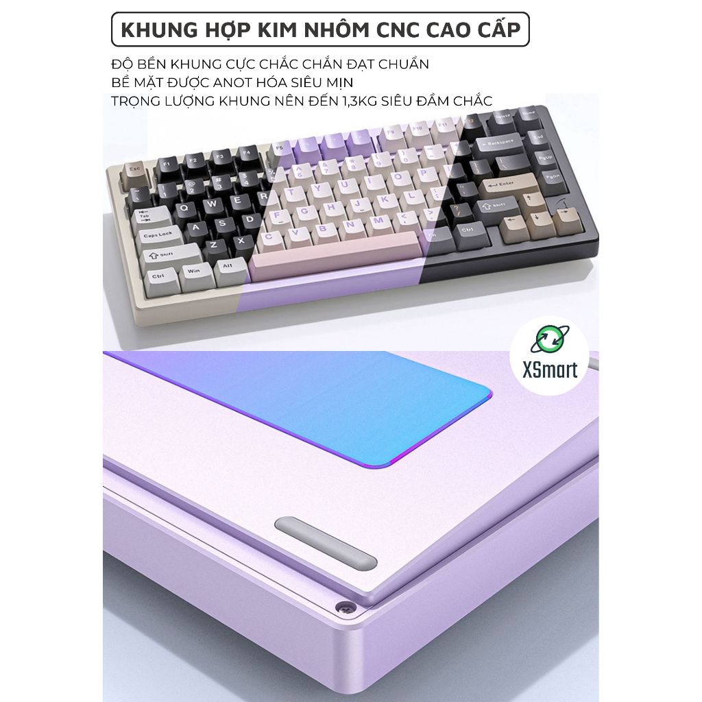 Bàn Phím Cơ Ko Dây Bluetooth Nhôm CNC Attack Shark X75 Cao Cấp Full LED RGB Cho Máy Tính Laptop | BigBuy360 - bigbuy360.vn