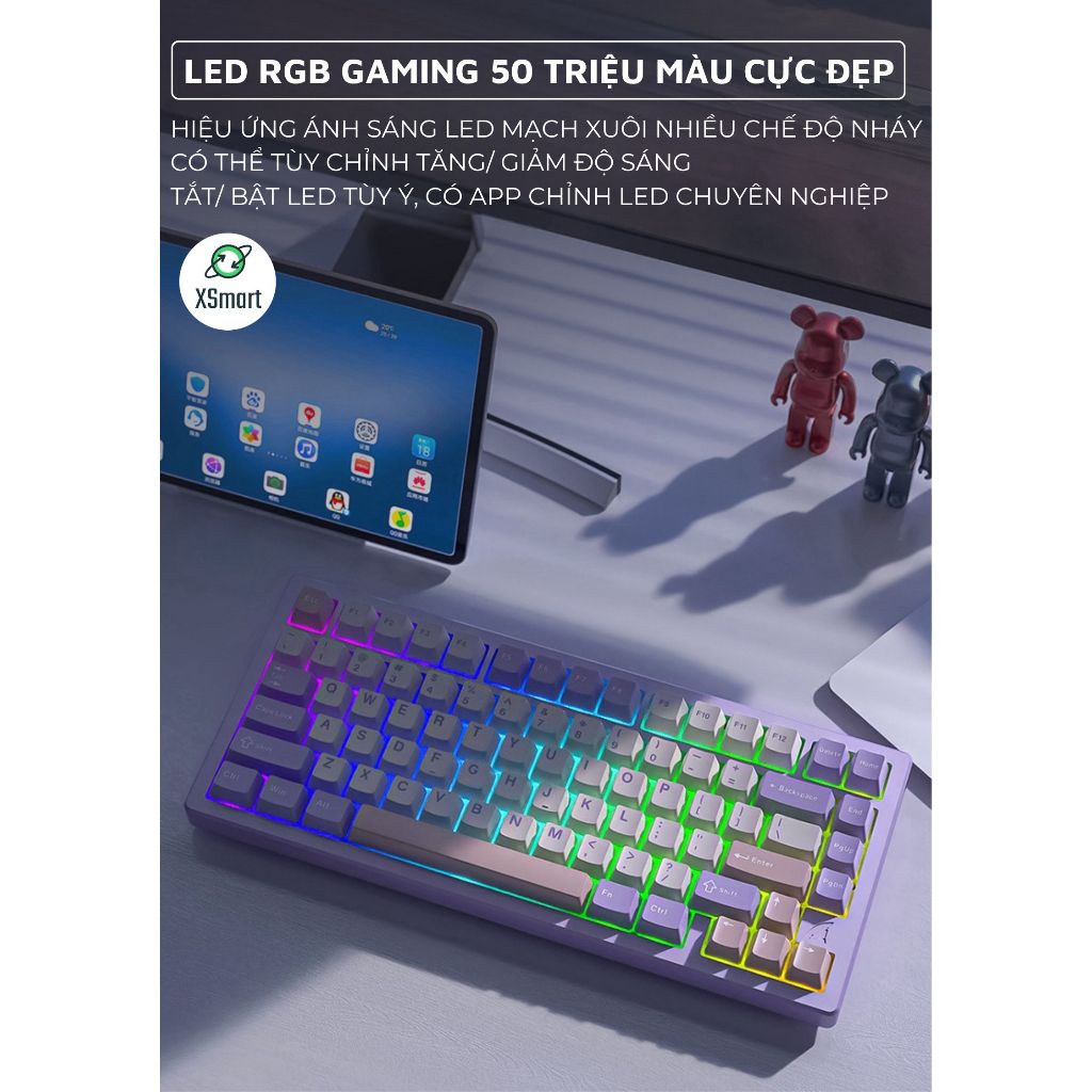 Bàn Phím Cơ Ko Dây Bluetooth Nhôm CNC Attack Shark X75 Cao Cấp Full LED RGB Cho Máy Tính Laptop | BigBuy360 - bigbuy360.vn