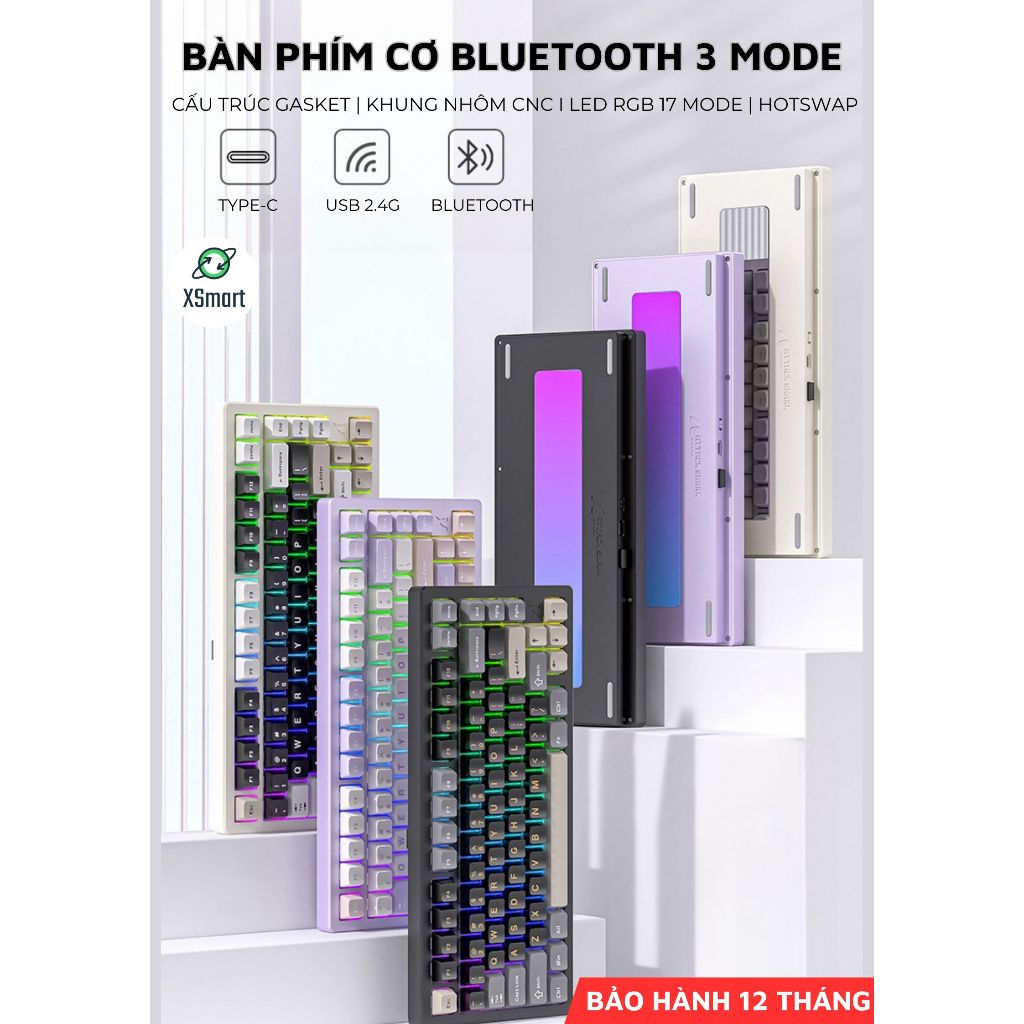 Bàn Phím Cơ Ko Dây Bluetooth Nhôm CNC Attack Shark X75 Cao Cấp Full LED RGB Cho Máy Tính Laptop | BigBuy360 - bigbuy360.vn